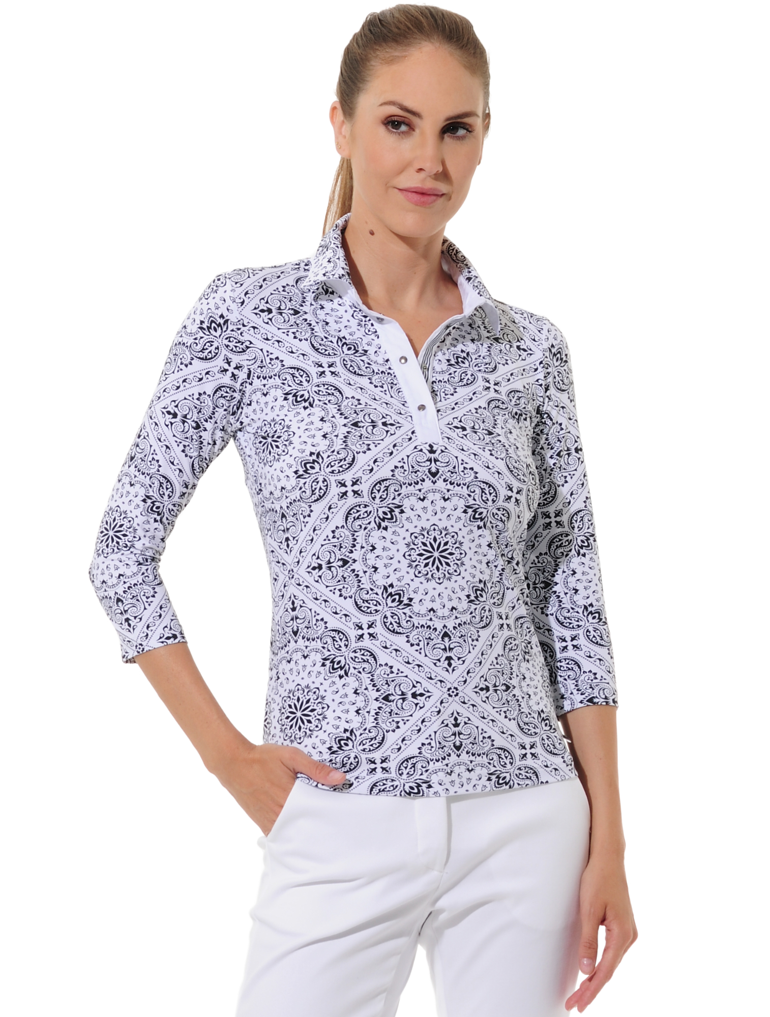 Bandana print golf polo shirt white/black | 34 | 526200/48/34
